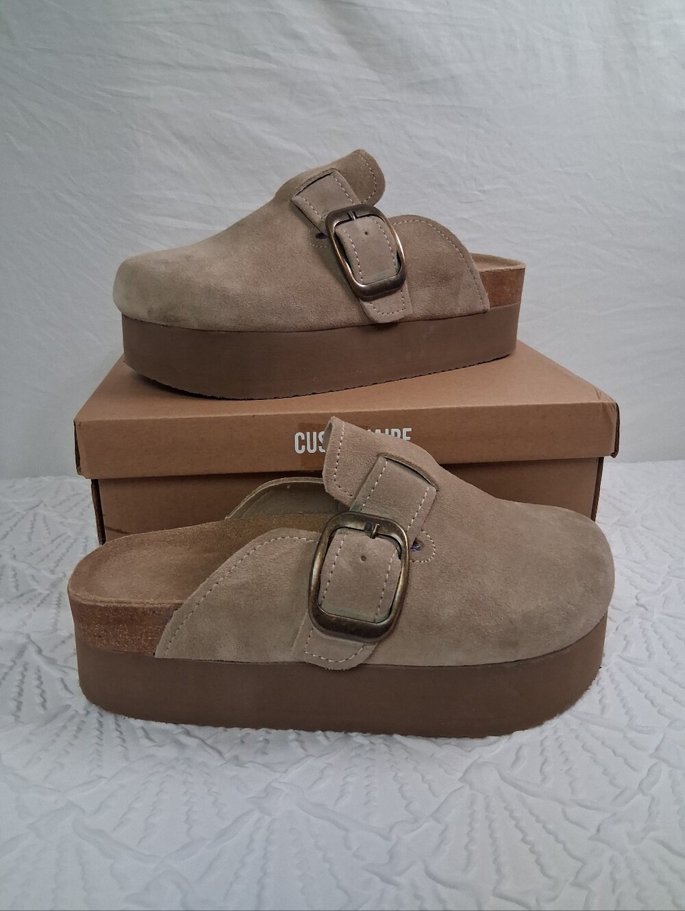 Cushionaire New Platform Suede Mule with Buckle in Taupe - Picture 16 of 17